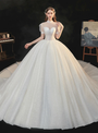 Tulle Sequins Short Sleeve Beading Backless Corset Illusion Wedding Dress