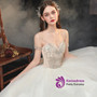 Concise Champagne Tulle Short Sleeve Backless Beading Wedding Dress
