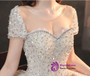 Tulle Short Sleeve Backless Beading Sequins Champagne Wedding Dress