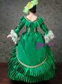 Green Ball Gown Satin Puff Sleeve Costume Masquerade Dress