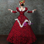 Red Puff Long Sleeve Lace Costume Masquerade Dress