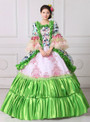 Green Satin Pleats Print Antonietta Party Costume Dress 