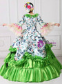 Green Satin Pleats Print Antonietta Party Costume Dress 
