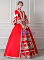 Red Satin High Neck Appliques Victorian Party Dress