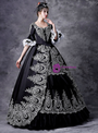 Black Satin White Appliques Short Sleeve Court Antonietta Rococo Dress