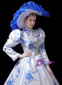 White Blue And White Porcelain High Neck Costume Masquerade Dress