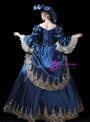 Horn Sleeve Sapphire Royal Blue Satin Appliques Party Costume Dress