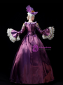 Purple Satin Appliques Long Sleeve Square Costume Masquerade Dress
