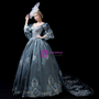 Blue Off the Shoulder Print Puff Sleeve Antonietta Rococo Gown