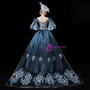 Blue Off the Shoulder Print Puff Sleeve Antonietta Rococo Gown