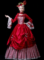 Red Satin Lace High Neck Long Sleeve Rococo Baroque Vintage Gown