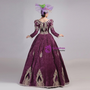 Purple Velvet Long Sleeve Lace Appliques Baroque Party Dress