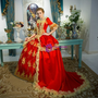 Red Ball Gown Satin Appliques Short Sleeve Rococo Baroque Dress
