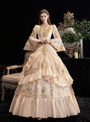Champagne Sequins Satin Puff Sleeve Rococo Baroque Vintage Gown Dress