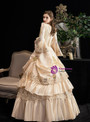 Champagne Sequins Satin Puff Sleeve Rococo Baroque Vintage Gown Dress