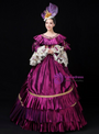 Purple Satin Long Sleeve Pleats Masquerade Vintage Gown Dress