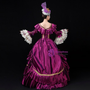 Purple Satin Long Sleeve Pleats Masquerade Vintage Gown Dress