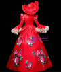 Red Satin High Neck Long Sleeve Print Rococo Baroque Vintage Dress