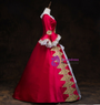 Burgundy Satin Appliques Long Sleeve Sequins Appliques Victorian Vintage Gown Dress 
