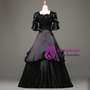 Black Satin Short Sleeve Bow Costume Rococo Vintage Dress