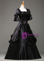 Black Satin Short Sleeve Bow Costume Rococo Vintage Dress