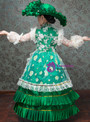 Green Satin Lace Appliques Long Sleeve Pearls Baroque Vintage Dress