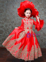 Red Satin Appliques Puff Sleeve Victorian Vintage Gown Dress