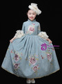 Blue High Neck Puff Sleeve Embroidery Appliques Rococo Baroque Vintage Gown Dress