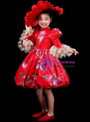 Red Satin High Neck Print Long Sleeve Girl Drama Show Victorian Dress