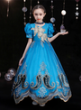 Blue Tulle Lace Appliques Beading Puff Sleeve Rococo Baroque Dress