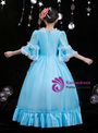 Sky Blue Satin Puff Sleeve Sequins Victorian Antonietta Party Dress