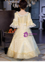 Yellow Satin Lace Sequins Short Sleeve Bow Victorian Vintage Dress