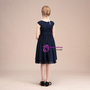 Navy Blue Scoop Chiffon Cap Sleeve Short Flower Girl Dress