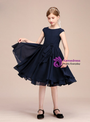 Navy Blue Scoop Chiffon Cap Sleeve Short Flower Girl Dress