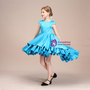 Blue Satin Hi Lo Cap Sleeve Tiers Flower Girl Dress