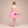 Pink Tulle Spaghetti Straps Crystal Beading Short Flower Girl Dress