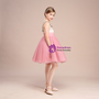 Pink Tulle Spaghetti Straps Crystal Beading Short Flower Girl Dress
