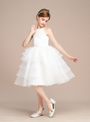 White Halter Tulle Knee Length Flower Girl Dress Princess Dress