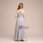 Light Gray Tulle Halter Backless Long Flower Girl Dress