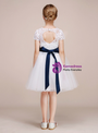White Tulle Lace Short Sleeve Backless Short Flower Girl Dress 