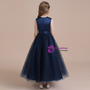 Navy Blue Tulle Sequins Scoop Ankle Length Flower Girl Dress