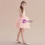 Pink Tulle Lace Appliques Crystal Belt Short Flower Girl Dress