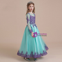 Blue Tulle Lace Appliques Beading Long Sleeve Flower Girl Dress