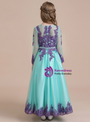 Blue Tulle Lace Appliques Beading Long Sleeve Flower Girl Dress