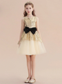 Gold Tulle Sequins Knee Length Flower Girl Dress With Bow