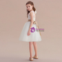 White Tulle Appliques Backless Bow Flower Girl Dress 