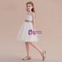 White Tulle Appliques Backless Bow Flower Girl Dress 