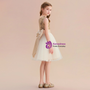 Gold Sequins White Tulle Knee Length Flower Girl Dress With Bow