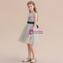Simple Gray Sequins Tulle Flower Girl Dress With Sash