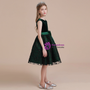 Green Velvet Black Lace Sleeveless Flower Girl Dress With Bow